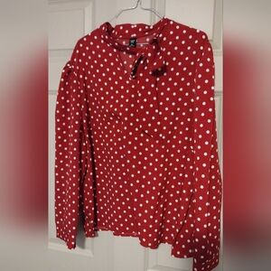 Red Polka Dot Tie-Neck Blouse - Women Shein 3XL (18)